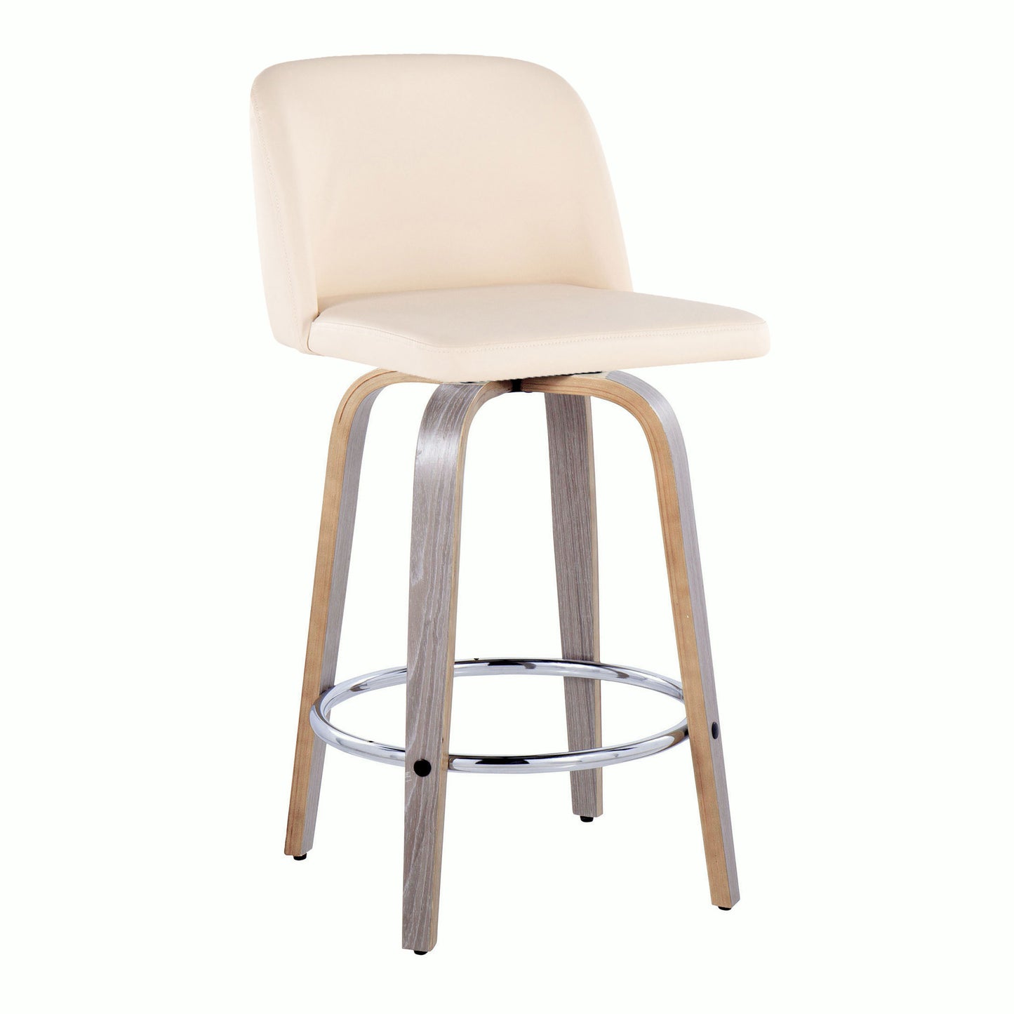 Thilvora - Set of 2 - 26" Contemporary Swivel Counter Stools with Light Grey and Cream Faux Leather Upholstery