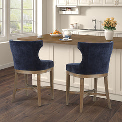 Royale - set of 2 - 39.25" Counter Stool with Swivel Seat Navy Upholstery