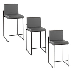 Lysenth - Set of 2 - 24" Grey Faux Leather High Back Counter Stools with Black Steel Frame, Contemporary Elegance