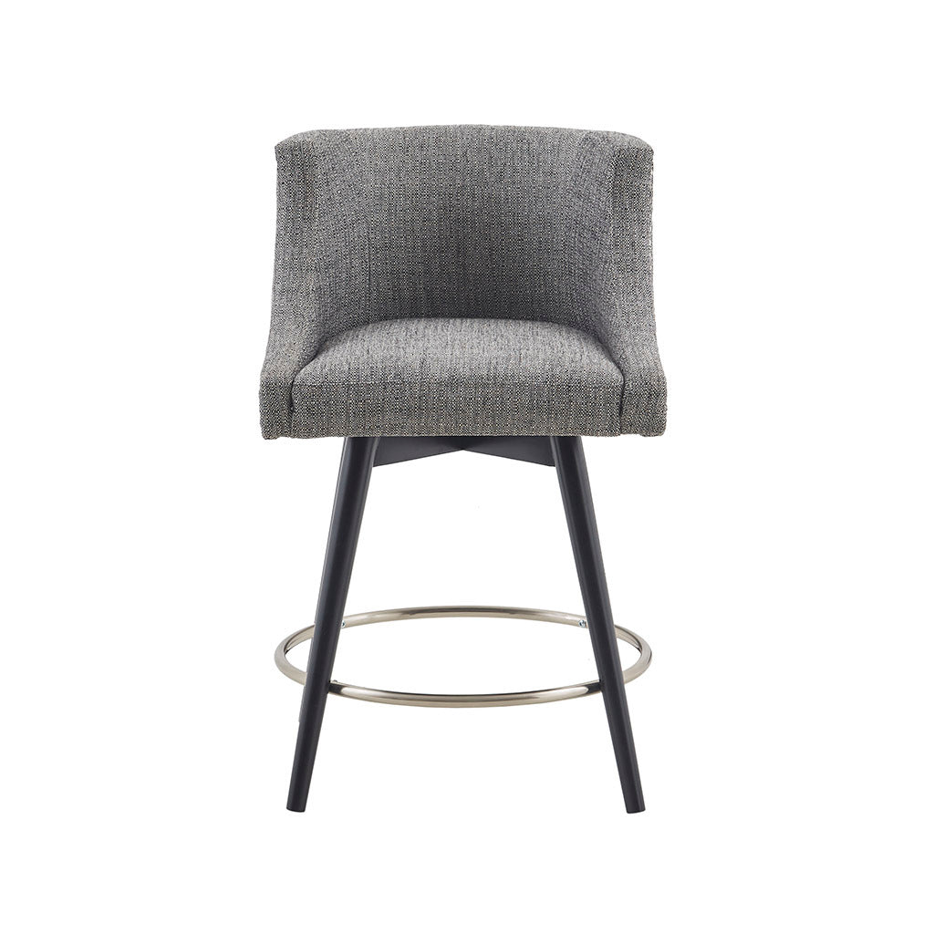 Mate o - Set of 2 - 24"Grey Upholstered Swivel Counter Stools with Nailhead Trim and Solid Wood Legs