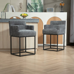 Holmbury - Set of 2 - 26" Modern Gray Upholstered Bar Stools with Back and Footrest, Stylish Design for Kitchen & Dining Room