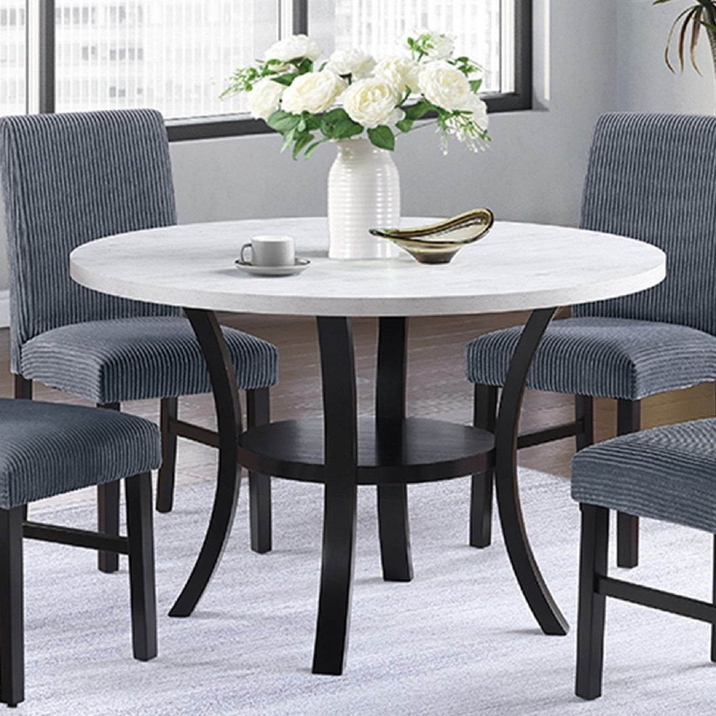 5 Piece Dining Set Chairs, Table With Lower Shelf - Black / Dark Gray / White