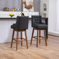 Marthlian - Set of 2 - 25" Navy Linen Counter Height Bar Stools with 360° Swivel, Footrest, Solid Wood Legs, and Retro Style for Kitchen or Dining Room