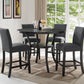 Ezriel - Set of 5 - 26" Grey Fabric Nailhead Counter Stools with Round Espresso Wood Table for 4