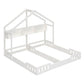 Twin Size Platform Bed With Shared Design, Guardrails, And Built In Shelves - Creamy White