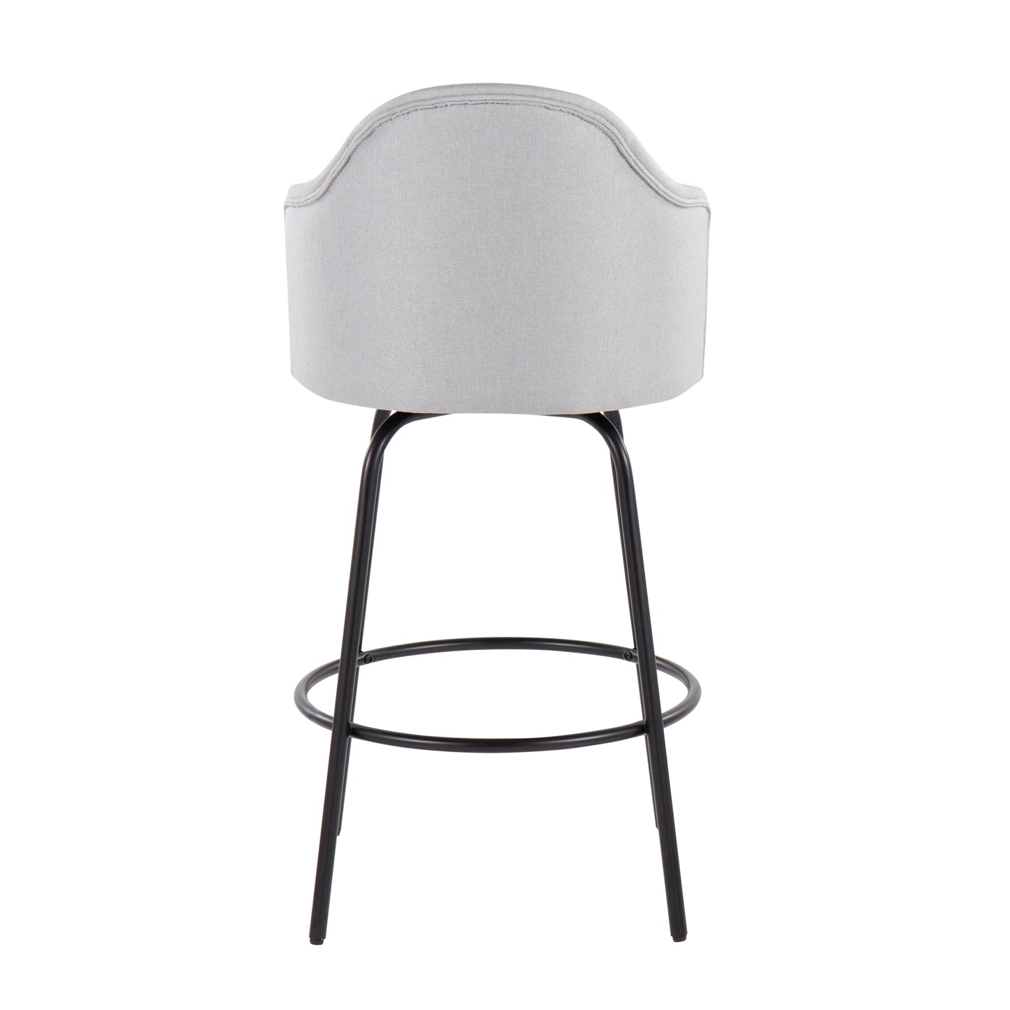 Orithis - Set of 2 - 26" Fixed-Height Light Grey Fabric Counter Stools with Black Metal Legs & Round Footrest