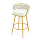 Stalbrook - Set of 2 - 31.5” Swivel Counter Height Bar Stools with Hand-Woven Backrest, Gold Metal Legs, Beige Upholstered Seats