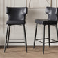 Hveron - Set of 2 - 28"Counter Height Bar Stools, Modern Black Upholstered Chairs with PU Leather, Metal Frame & Footrest for Kitchen Island or Bar Table