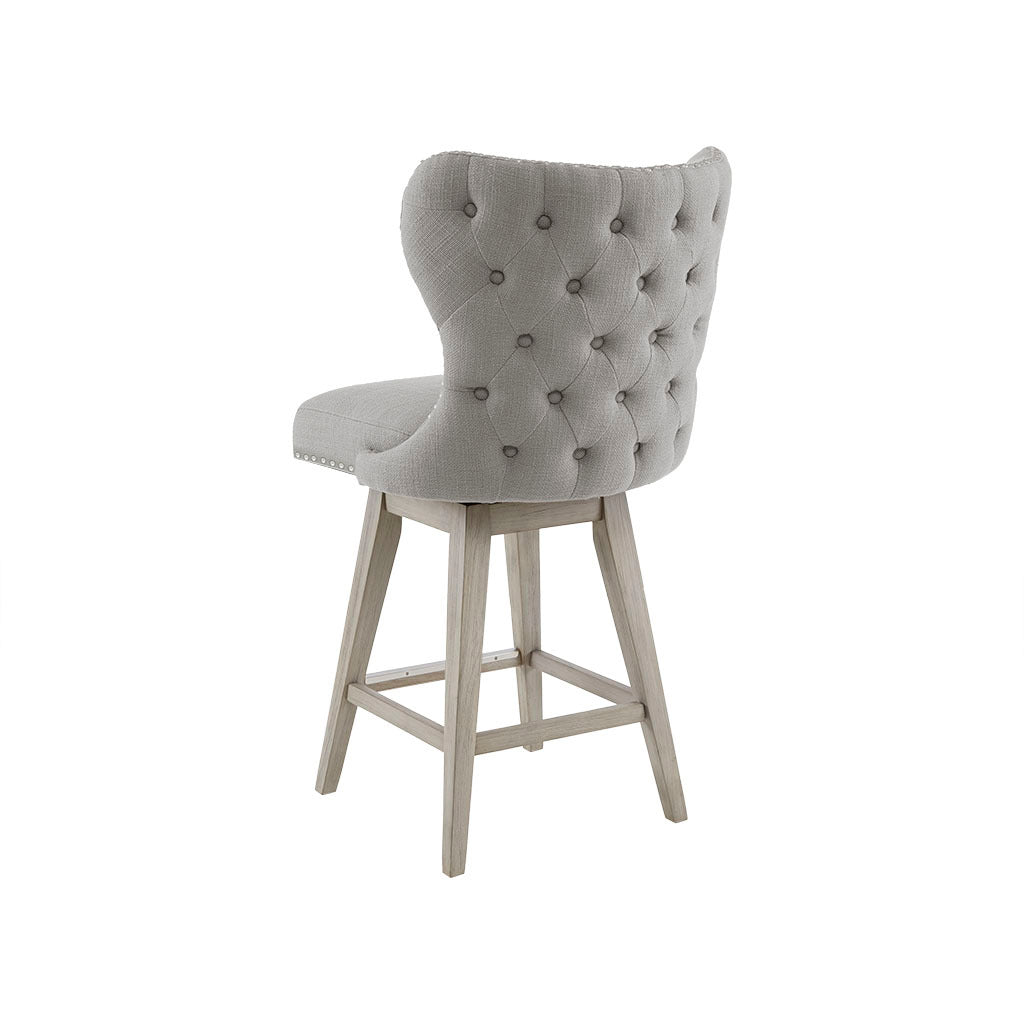 Esmare - Set of 2 -  26" - Light Grey Wingback Upholstered Swivel Counter Stools with Button-Tufted Back,