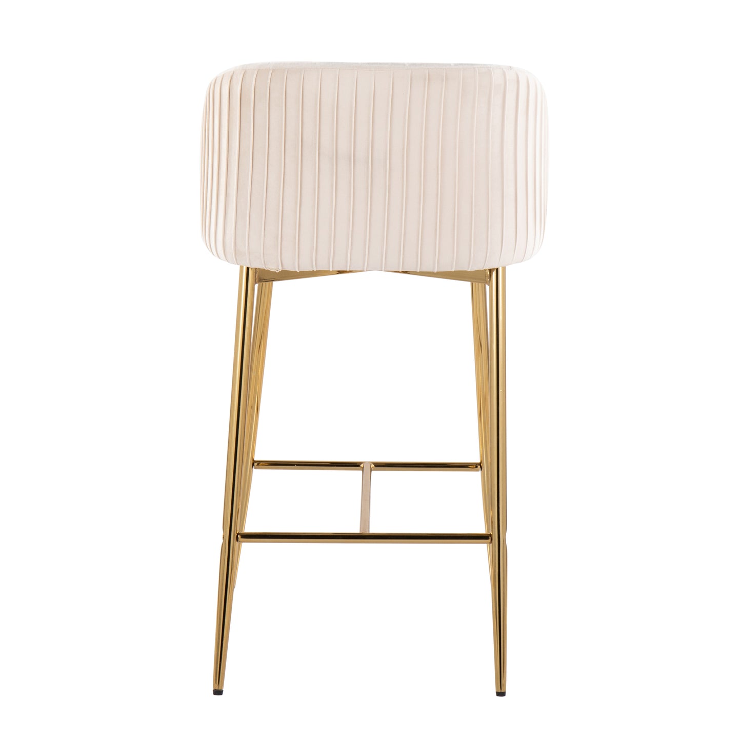 Forsyth - Set of 2 - 36" White Velvet and Gold Fixed-Height Counter Stools with Pleated Back