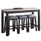 Necalli - Marble Top Weathered 4 Piece Pack Counter Height Table Set - Espresso