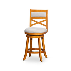 Xander - Set of 2 - 24" Counter Height Swivel Stool with Beige Fabric Seat and Natural Wood Finish