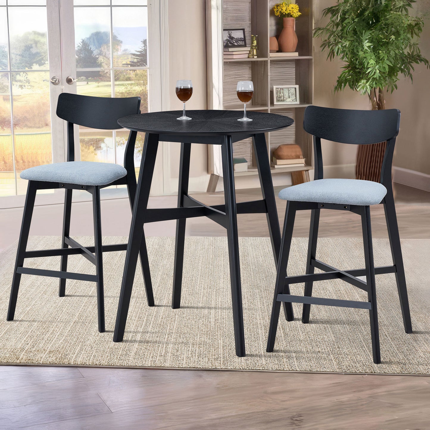 Havenvale - Set of 2 - 29" Black Swivel Wood Bar Stools with High Back - Modern Counter Height Chairs for Kitchen, Pub, Living Room