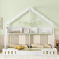 Twin Size Platform Bed With Shared Design, Guardrails, And Built In Shelves - Creamy White