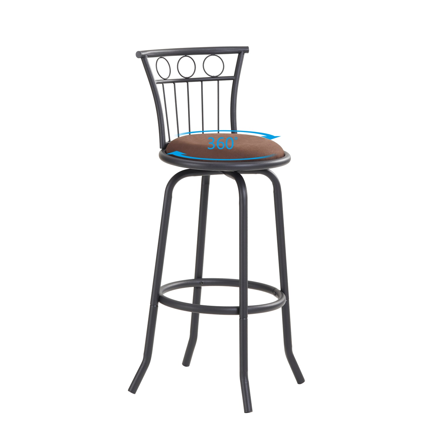 Vespero - Set of 3 - 29" Antique Brown Industrial Pub Table and Chairs with Metal Back and Fabric Seat