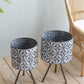 Metal Planter Stand, Round Galvanized Farmhouse Planter (Set of 2) - Gray