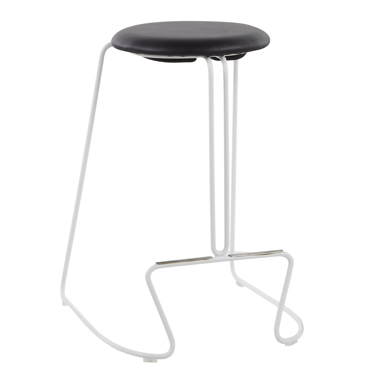 Hyacinth - Set of 2 - 26" White Steel & Black Faux Leather Swivel Bar Stools with High Back