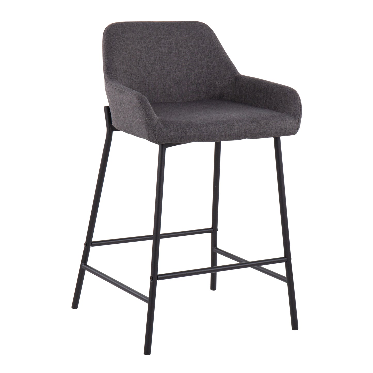 VivaChic – Set of 2 – 26" Charcoal Fabric & Black Metal Counter Stools, Industrial Fixed-Height with Upholstered Padded Seat