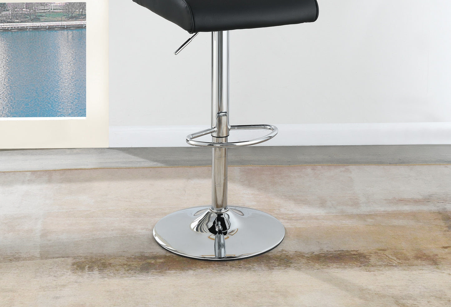 Luent – Set of 2 – 24" Adjustable Black Bar Stools with Tufted Back, Gas Lift, Chrome Base, and Faux Leather Upholstery