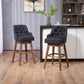 Vianna- Set of 2 - 30" Black Linen Counter Height Bar Stools with Button-Tufted Design, 360° Swivel, and Solid Wood Legs