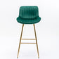 Intrin - Set of 2 - 26" Green Velvet Bar Stools with Chrome Footrest and Golden Legs