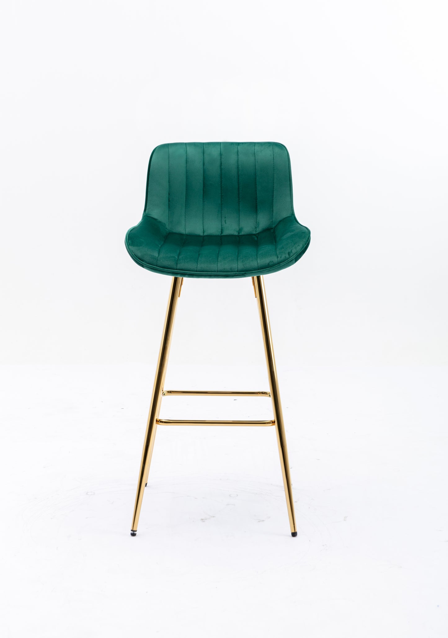 Intrin - Set of 2 - 26" Green Velvet Bar Stools with Chrome Footrest and Golden Legs