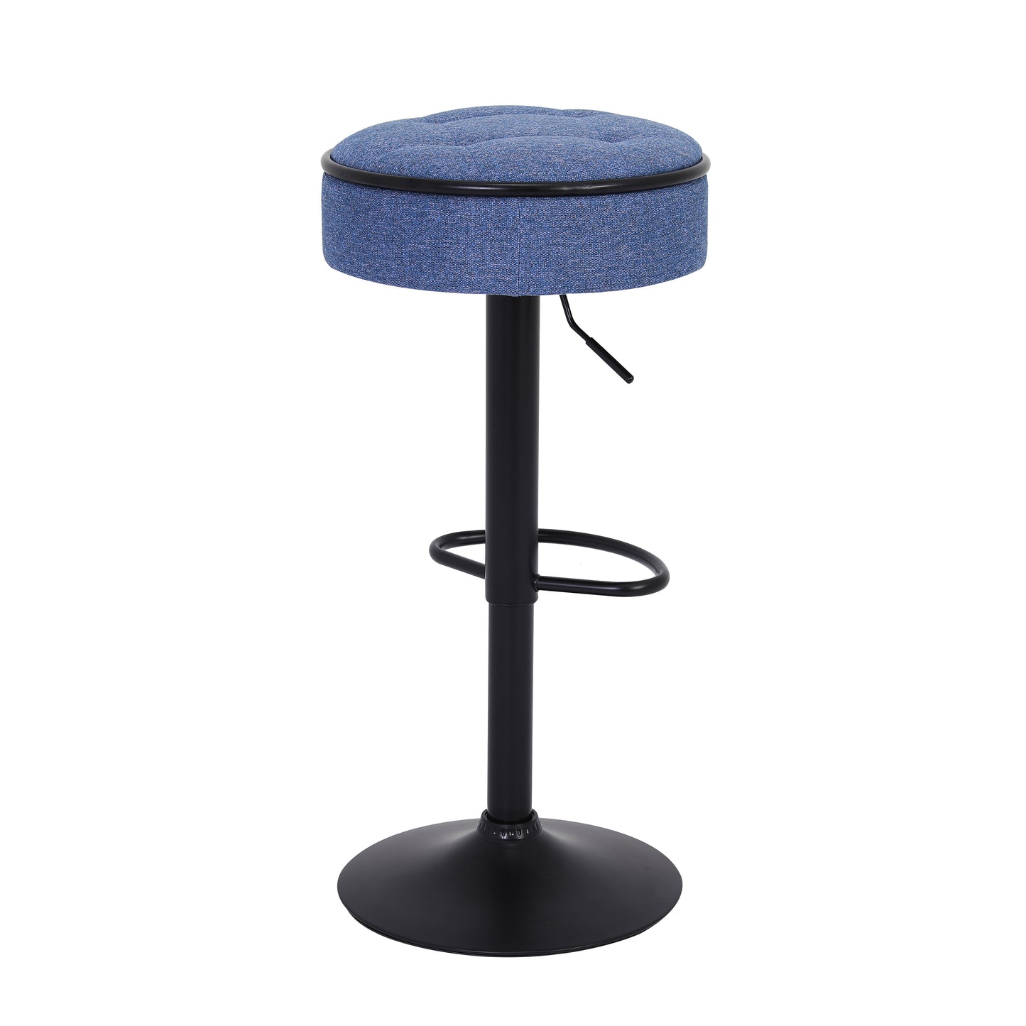 Veynard - Set of 2 - 24" Blue Linen Adjustable Bar Stools with 360° Swivel, Metal Frame for Kitchen and Dining