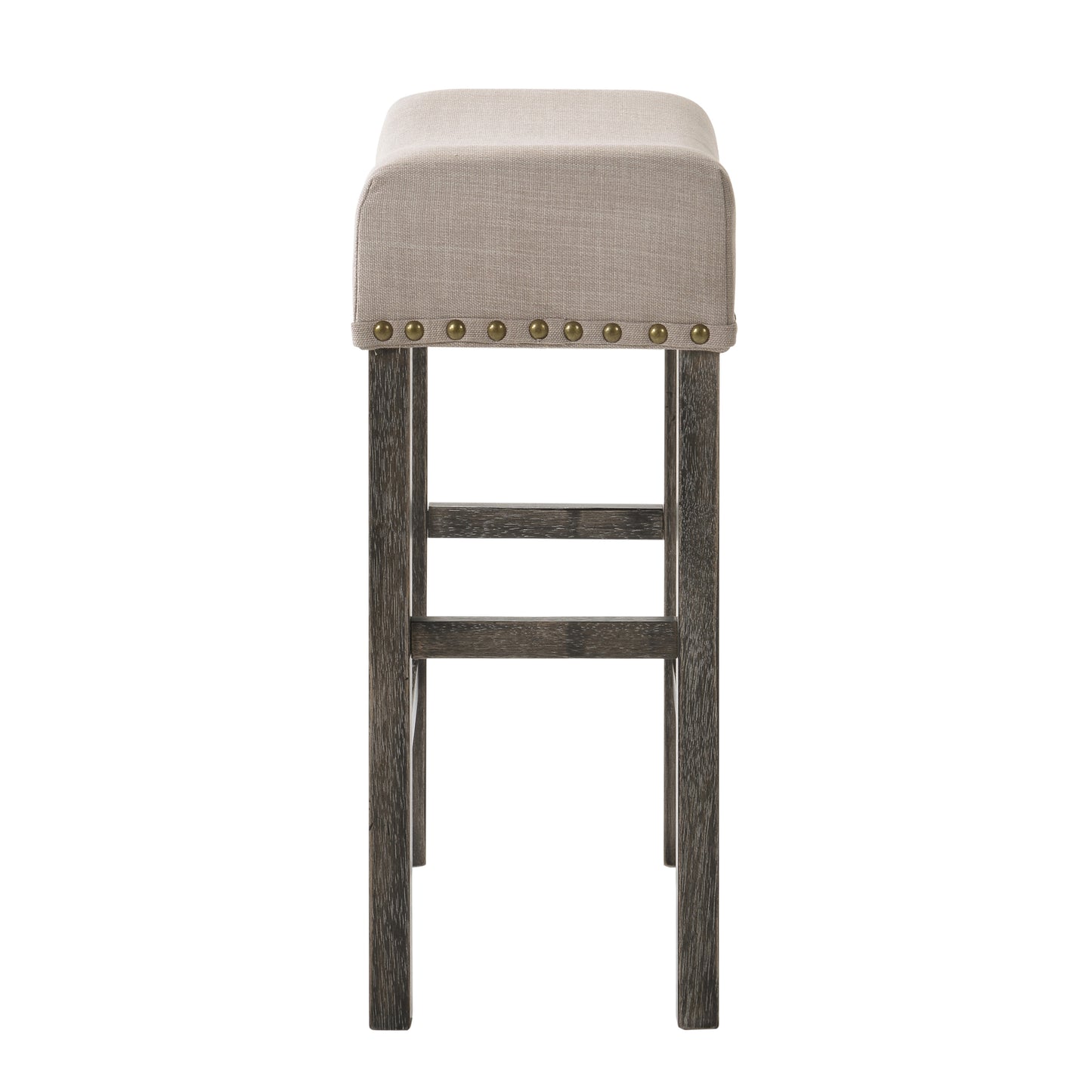 Haverhill - Set of 2 - 27" Tan Linen Upholstered Counter Height Stools with Weathered Gray Wooden Legs