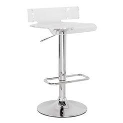 Meldrum- Set of 2 - 20" Clear & Chrome Adjustable Swivel Bar Stools, Modern Acrylic Seat with Low Backrest and 360° Swivel for Bar and Counter Heights