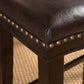 Marcila - Set of 2 - 26" Dark Brown PU Leather Saddle Bar Stools with Nailhead Trim and Rubberwood Frame