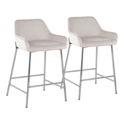 Lorvis - Set of 2 - 26" White Velvet & Chrome Counter Stools with Padded Backrest