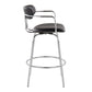 Demi - Set of 2 - 26" Black Faux Leather Counter Stools with Chrome Swivel Frame and Round Footrest