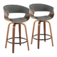 Halstead - Set of 2 - 29" Grey Fabric Modern Bar Stools with Backrest