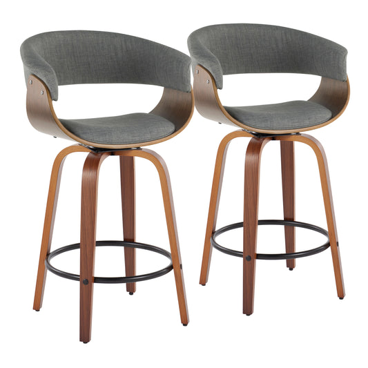 Halstead - Set of 2 - 29" Grey Fabric Modern Bar Stools with Backrest