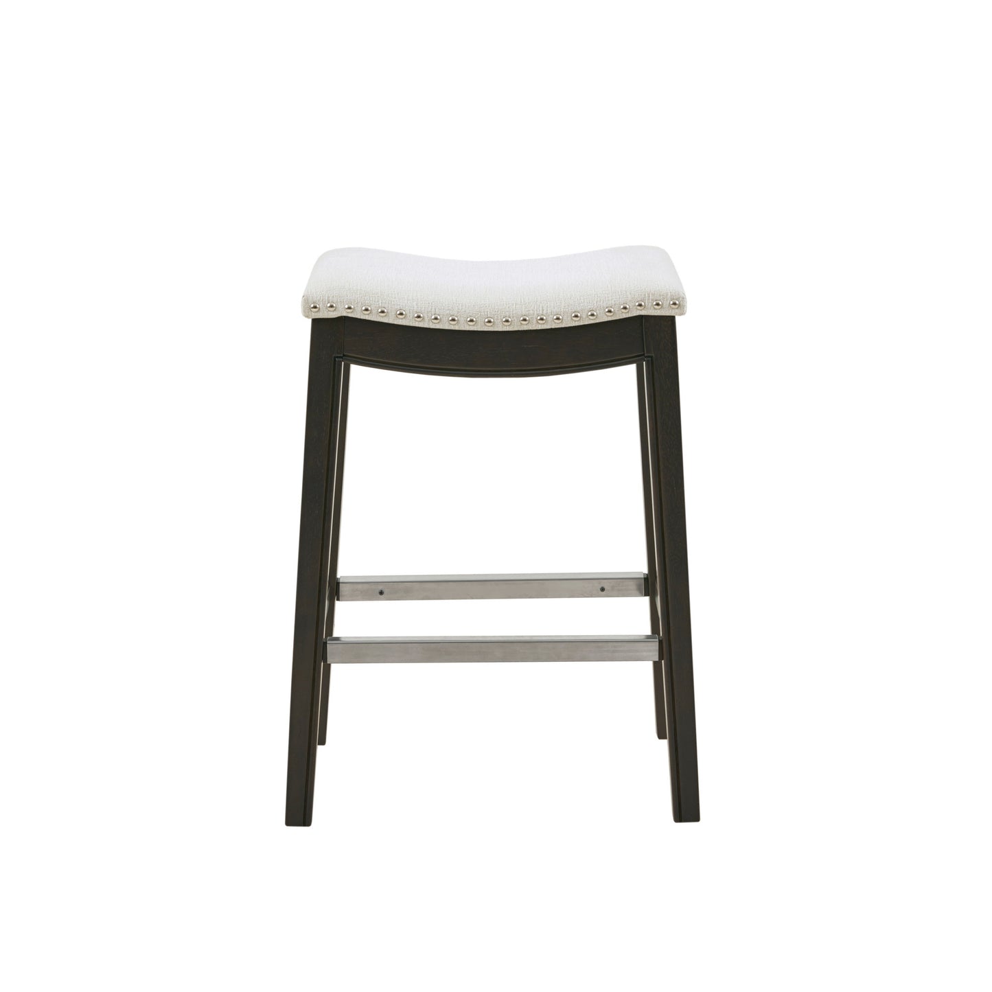 Belfast - Set of 2 - 28" Cream Counter Stools with Dark Grey Wood Frame, Pewter Nailhead, and High Back Design