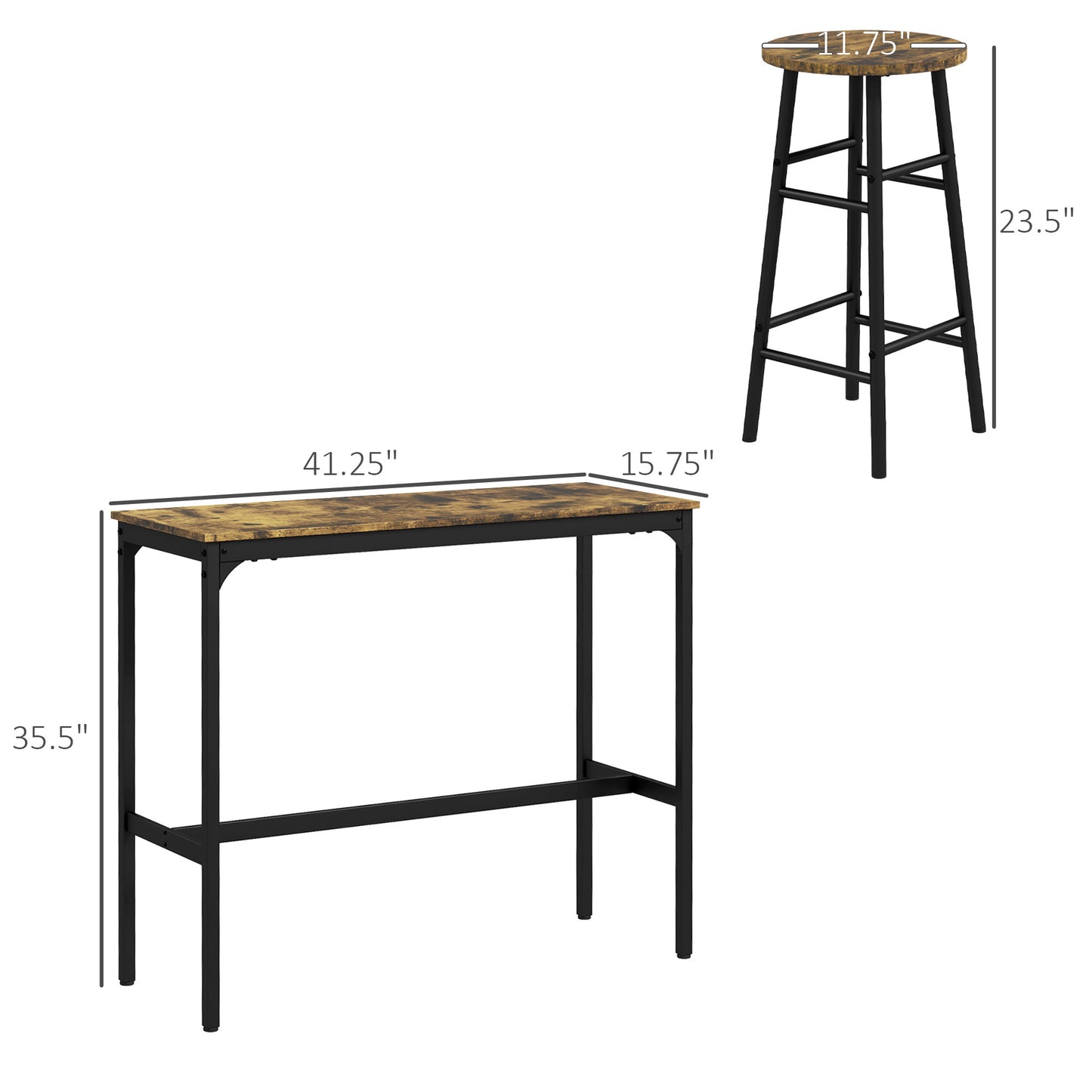 Hixley - Set of 5 - Rustic Brown Industrial Bar Table Set for 4 W x 35.4” H - Modern Design for Kitchen or Dining Room