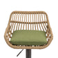 Ardelle - Set of 2 - 26" Adjustable Green Linen Swivel Bar Stools with Footrest, Metal & Rattan Base for Kitchen or Dining Room