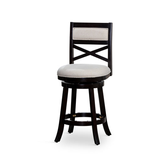 Miniler - Set of 2 - 24" Espresso X-Back Swivel Counter Stools with Beige Fabric Seat