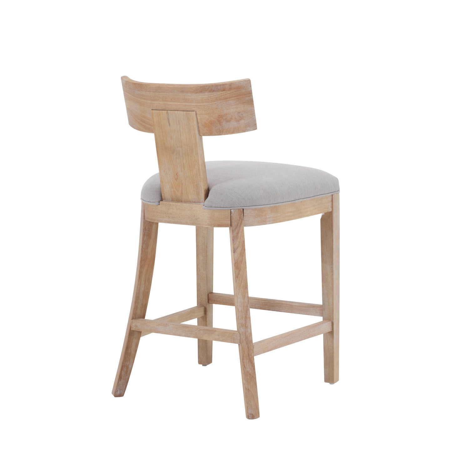 Pivora - Set of 2 - 27" Linen Upholstered Counter Stools with Natural Rubberwood Frame, High Back, and Footrest