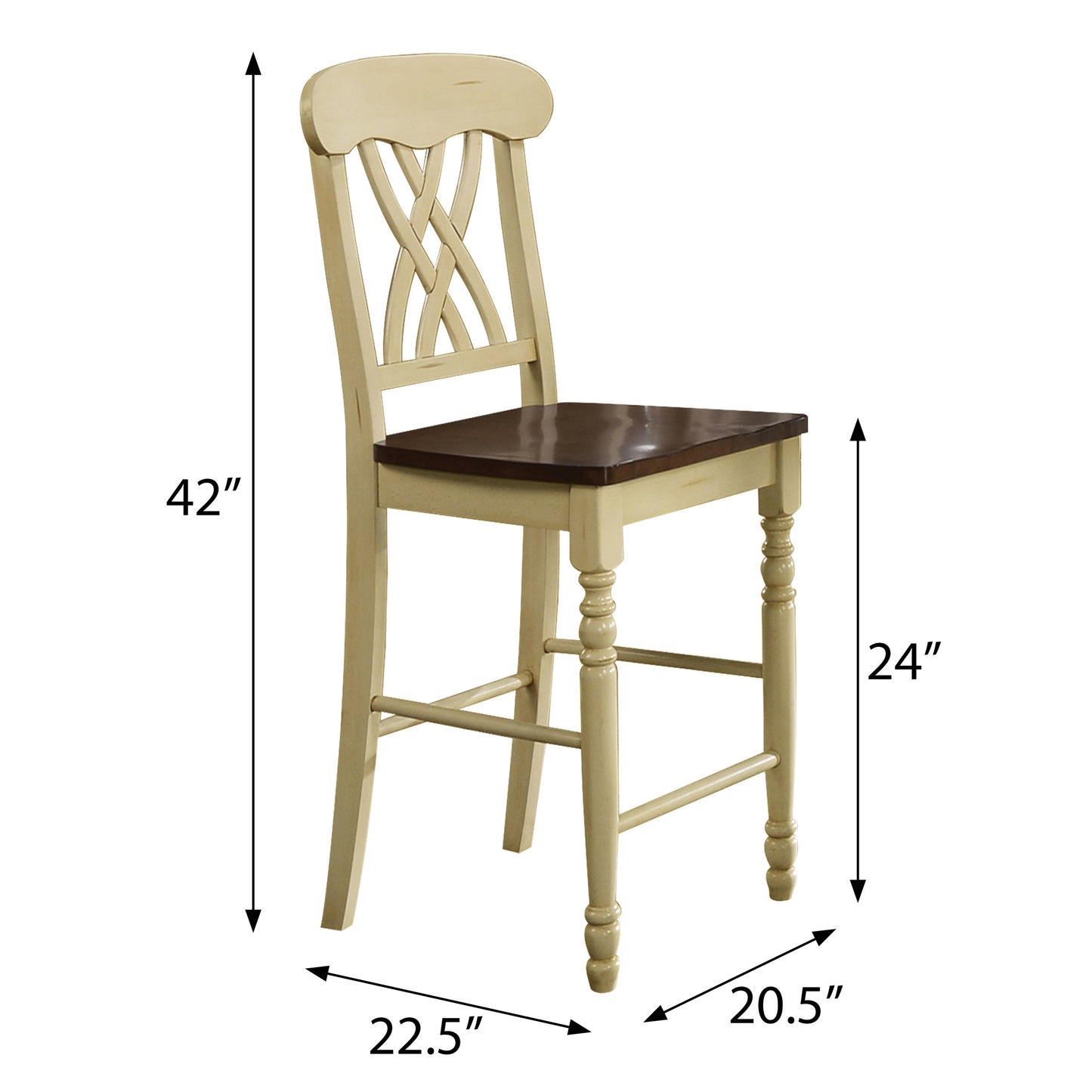 Forestdale - Set of 2 - 29" Buttermilk & Oak Cross Back Counter Height Stools with Scooped Seat and Rubberwood Frame for Dining Room