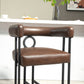 Callan - Set of 2 - 24" Dark Brown PU Bar Stools with Round Cushions, Curved Backrest, and Modern Black Metal Frame