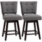 Havenridge  - Set of 2 - 27" Grey Tufted Swivel Bar Stools with Rubber Wood Legs and Footrest