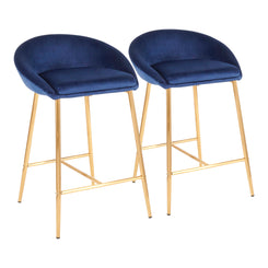 Versailles - Set of 2 - 26" Blue Velvet and Gold Counter Stools with Low Back