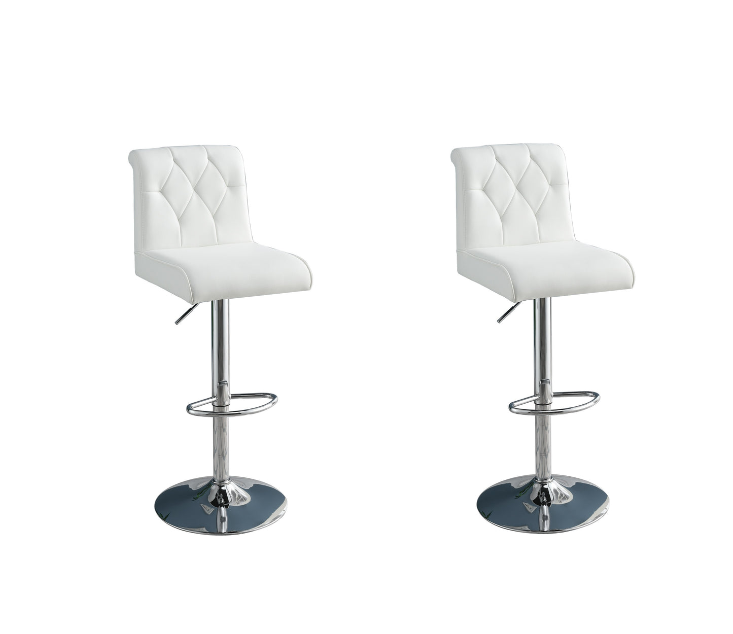 Milon - Set of 2 - 29" Adjustable White Faux Leather Bar Stools with Tufted Chrome Base