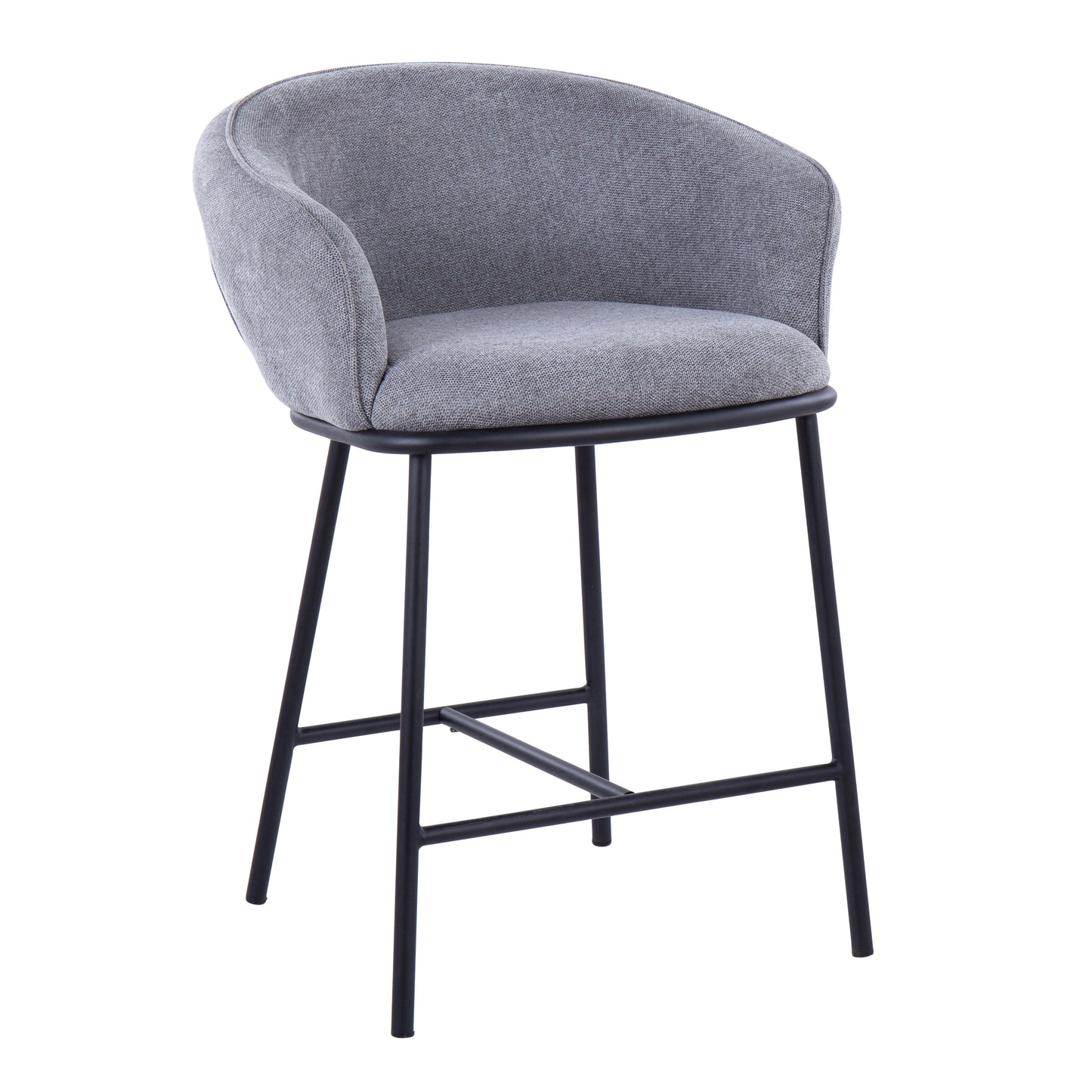 Aravine - Set of 2 - 24" Black Metal and Grey Fabric Counter Stools with Contemporary High Back Design