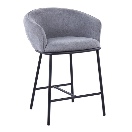 Aravine - Set of 2 - 24" Black Metal and Grey Fabric Counter Stools with Contemporary High Back Design