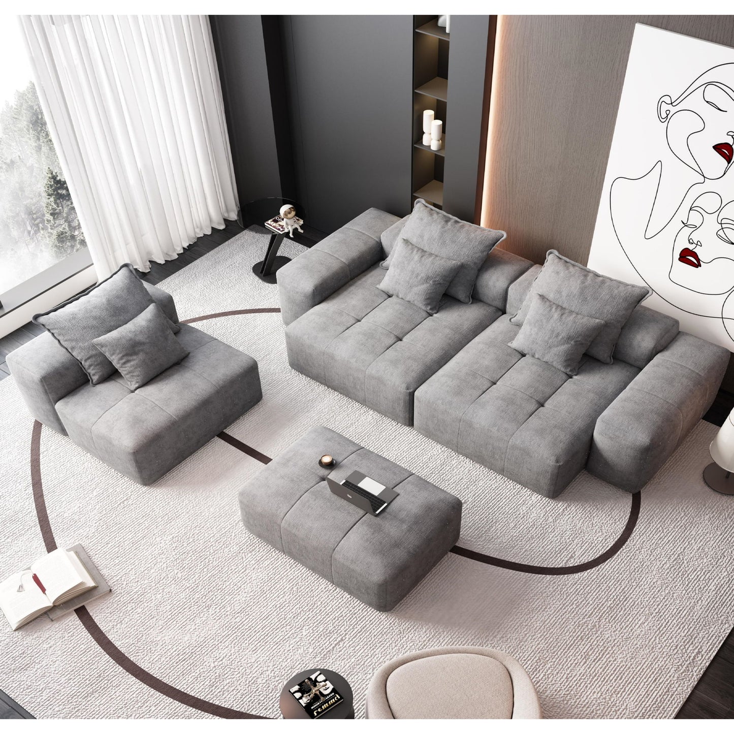 Modern Oversized, Modular Sectional Sofa With Pillows