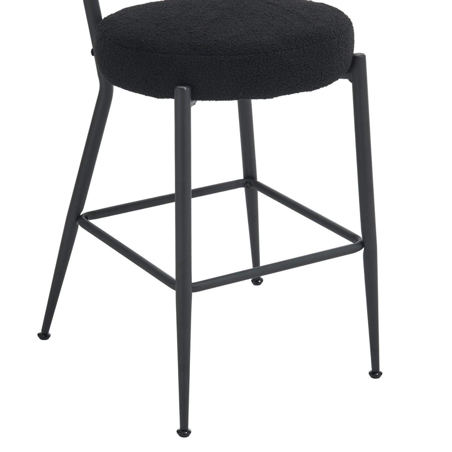 Sable - Set of 2 - 25" Black Upholstered Teddy Fabric Bar Stools with Ergonomic High Back and Modern Metal Base