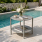 Round Outdoor Coffee Table With Shelf For Garden - Gray