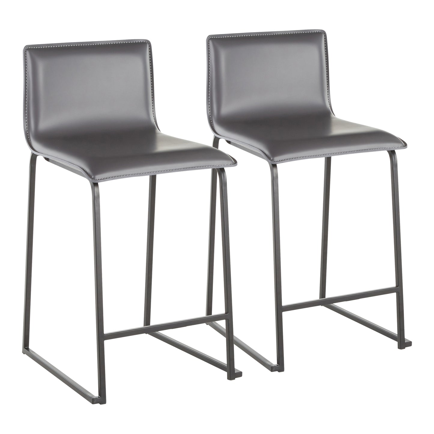 Mikalor - Set of 2 - 26" Fixed-Height Counter Stool with Black Metal Frame, Grey Faux Leather Seat, and Footrest by LumiSource